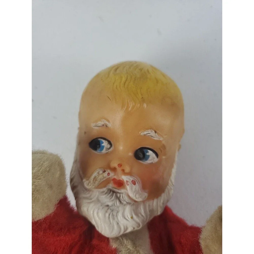 Vtg 1955Knickerbocker Toys BABY SANTA Rubber Face Plush Christmas Toy w/Tag Read